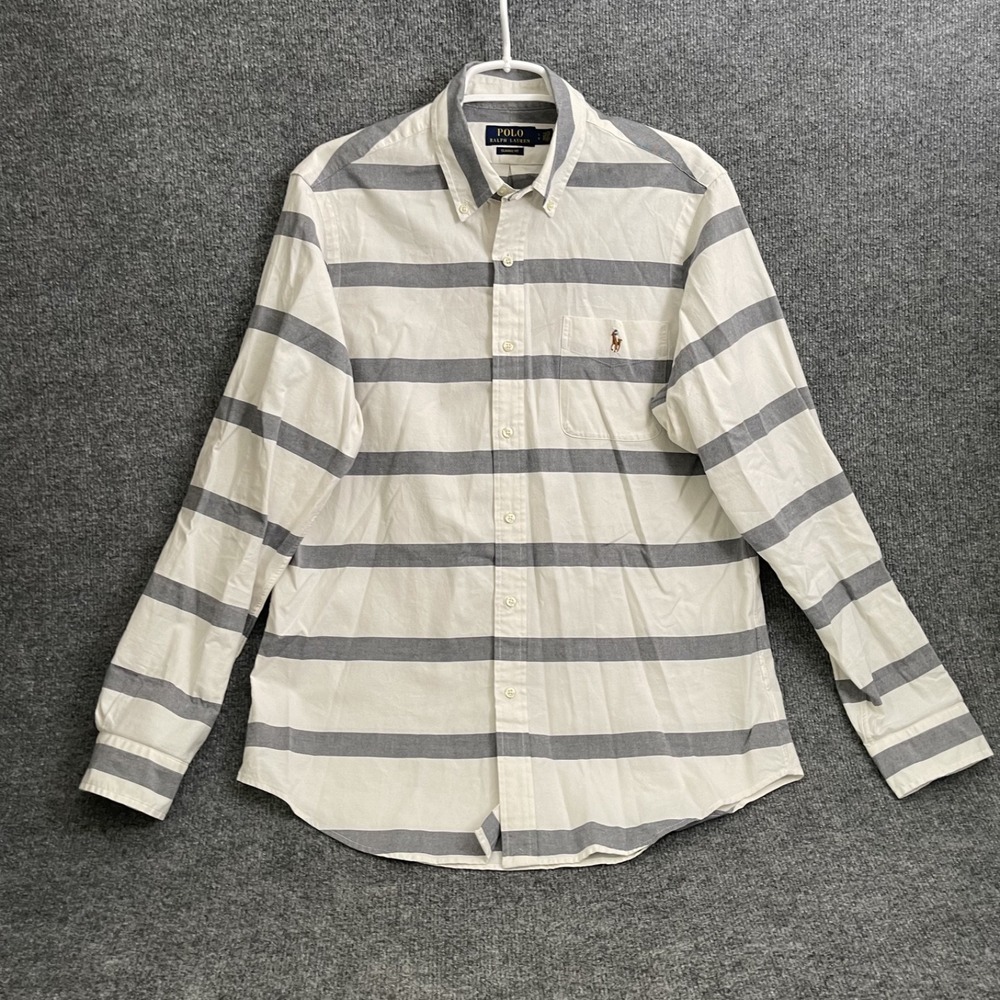 Polo Ralph Lauren Classic Fit Oxford Shirt Men's Sz L Grey White Striped Button